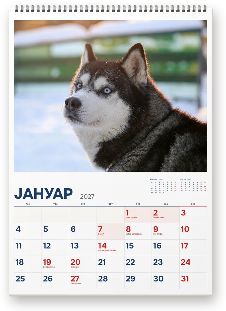 Kalendar Kuce, januar 2027