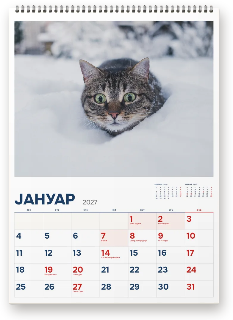 Kalendar Kućni ljubimci, januar 2027