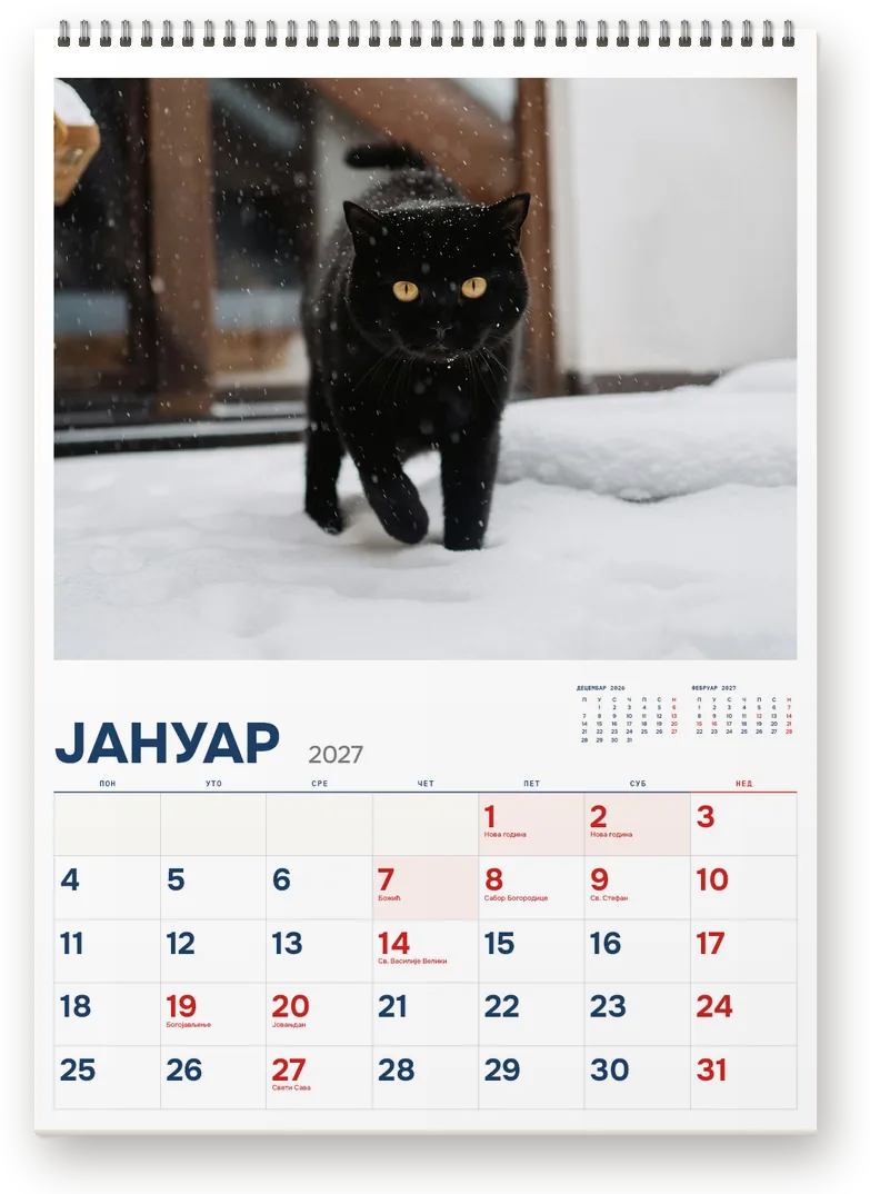Kalendar Mačke, januar 2027