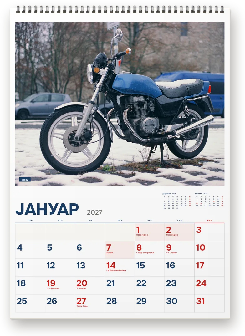 Kalendar Motocikli, januar 2027