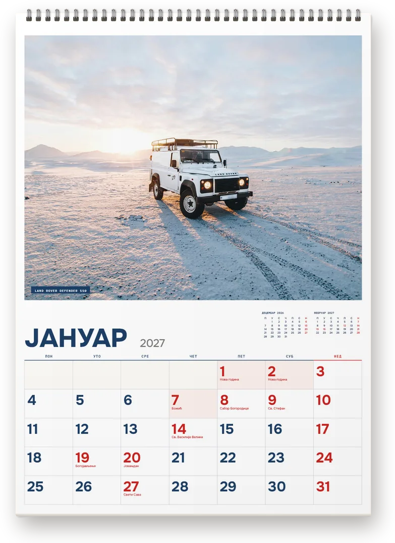 Kalendar Terenci 4×4, januar 2027