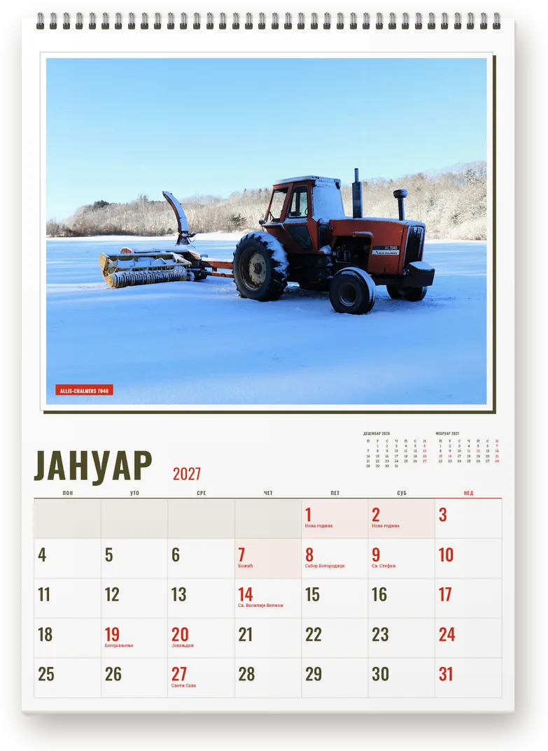 Kalendar Stari traktori, januar 2027