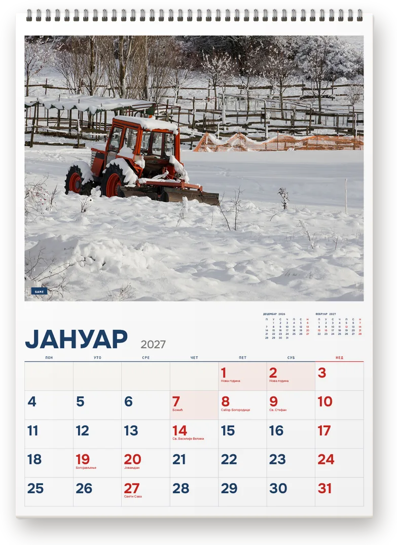 Kalendar Traktori, januar 2027